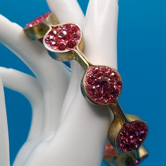 Vintage Pink Rhinestone Bangle Bracelet, Old Stock New W/ Tags, Made India - Picture 1 of 10